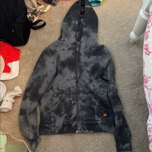 Gray Tie-Dye Zip-Up Hoodie